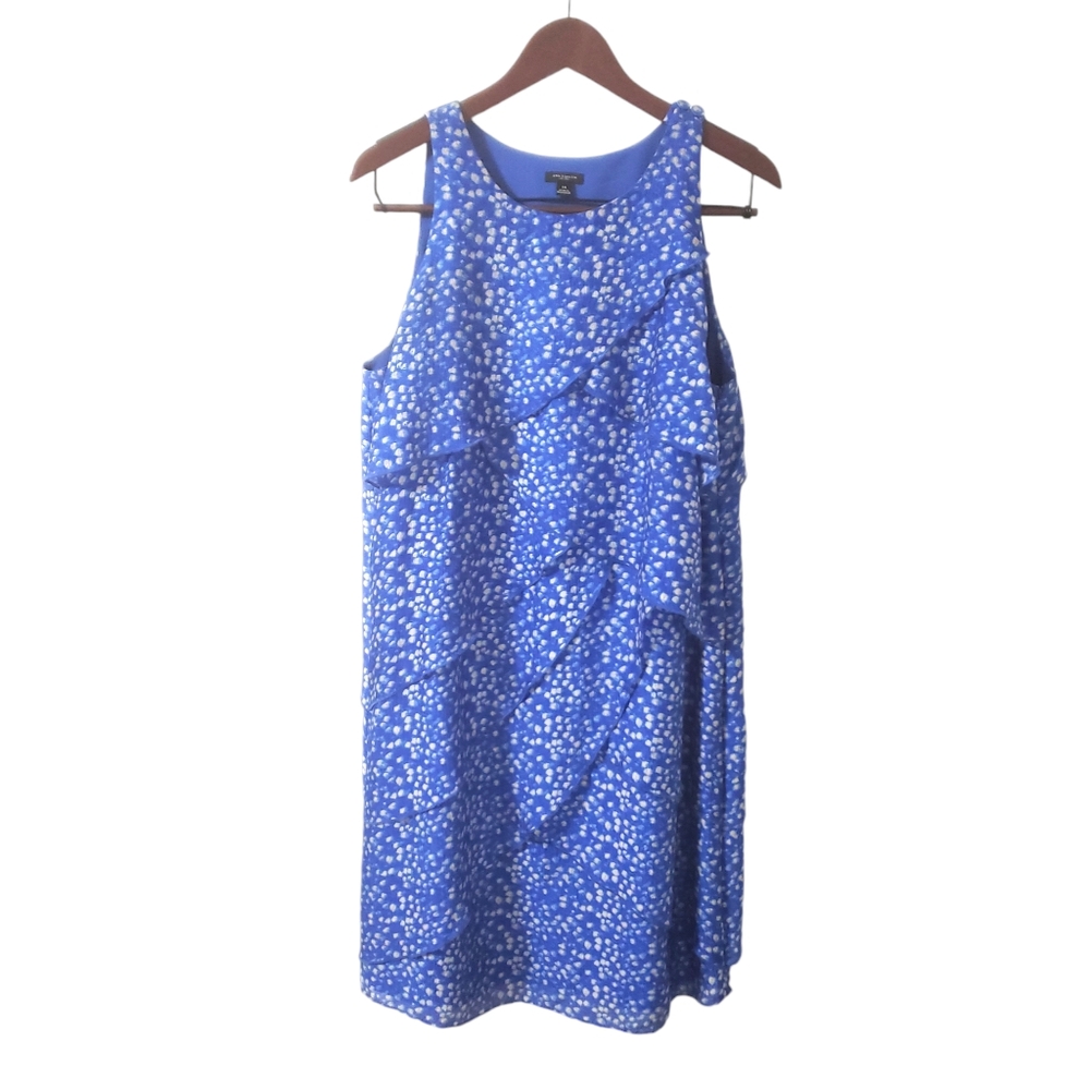 Ann Taylor Silk Chiffon Dress Fairy Polka Dot Ruffle Tiered Dainty‎ Blue Size 14